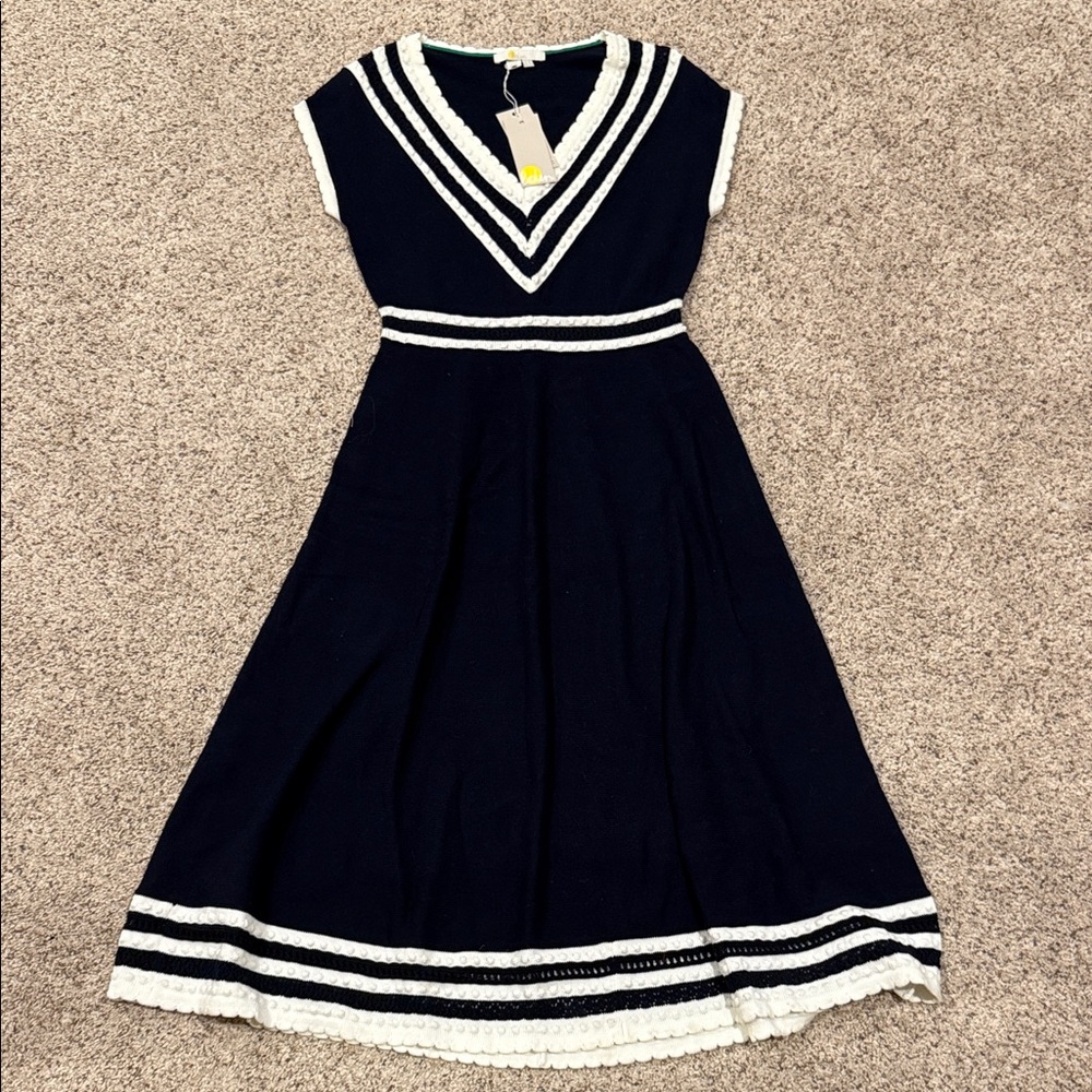Boden NEW Navy and White Sweater Midi Dress
